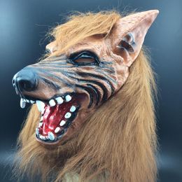 Halloween Rekwisieten Horror Duivel Maskerade Bal Bruin Wolf Hoofd Masker Volledige Set Gele Wolf Hoofd Cover Groothandel Maschera Halloween