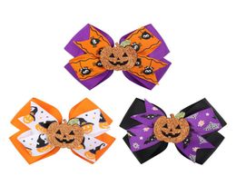 Barrettes de citrouille d'Halloween 45 pouces pour enfants, griffes de cheveux de dessin animé, ruban à paillettes, couvre-chef, accessoires pour cheveux de Festival pour filles 0608193815189