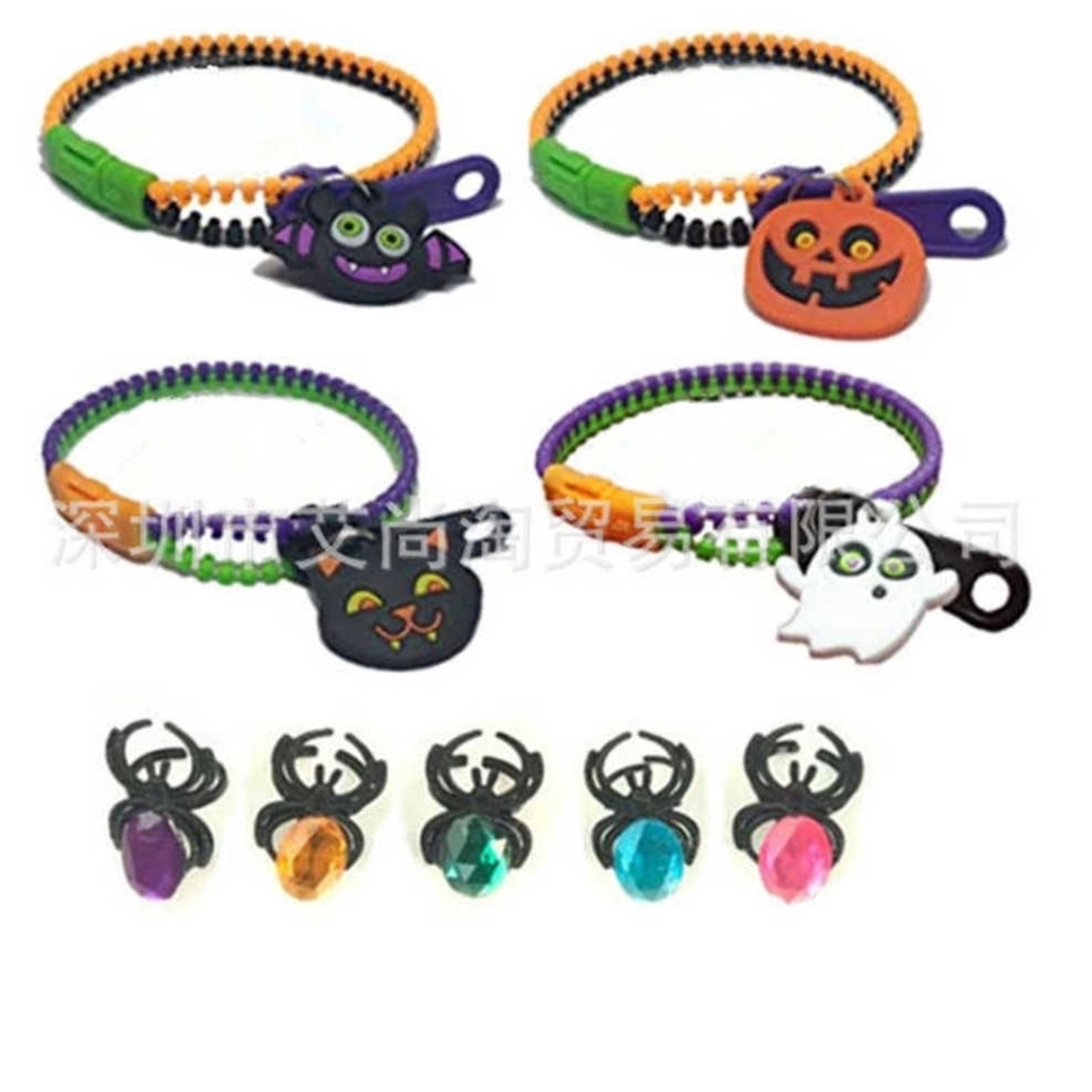 Halloween pumpkin Bracelet Ring Key Chain Zipper Keyring Bag Pendants Jewelry Children's Personality Novelty Gifts Party Accessories Supplies G81MQFJ