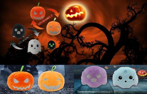 Halloween Pumpkin Ghost Toy Twos lados Luminados Luminoso Plush Party Fiest Party Props Surprise Whole7546591