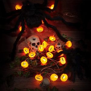 Guirnalda de luces LED de calabaza de Halloween, 20 LED, 9,84 pies, 8 modos, temporizador, impermeable, naranja, Jack-O-Lantern, USB, funciona con pilas, luz decorativa centelleante