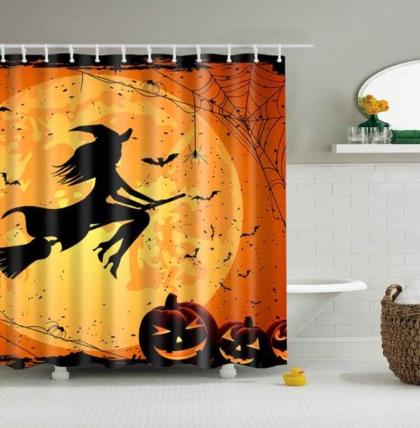 Halloween Calabaza Luz Bruja Terror Poliéster Cortinas de ducha Alta calidad Lavable Decoración de baño Nuevo Colorido Ecológico C18112203543155