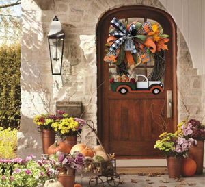 Halloween Pumpkin Truck Wreath Fall For Door Farm Farm Automn Car Decoration Door Stand Dorce Decship Q08125047484
