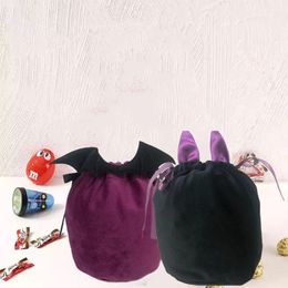 Bolsa de dulces de terciopelo de calabaza para Halloween, bolsa de mano suave con cordón de almacenamiento para fiesta, decoración de truco o trato, 2022