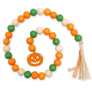 Halloween citrouille bois perle chaîne décor à la maison perles en bois créatif chanvre corde gland perlé pendentif style nordique pays décoration