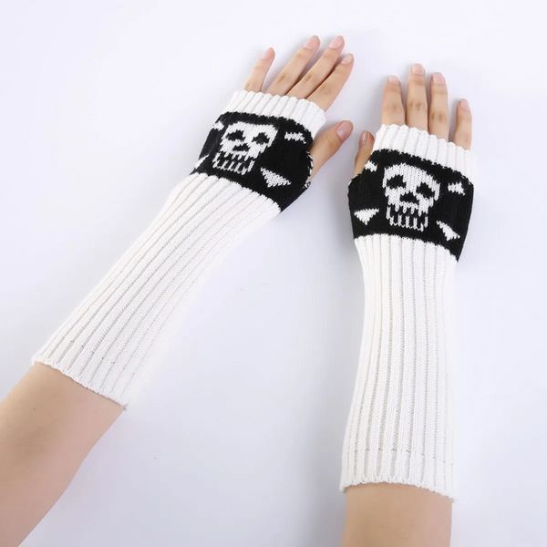 Gants Punk d'Halloween, fournitures de fête, unisexe, squelette, crâne, demi-doigt, brillent dans le noir, mitaines d'hiver tricotées extensibles sans doigts, vente en gros EE