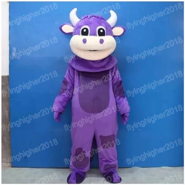 Costume de mascotte de vache violette d'Halloween, taille adulte, personnage de dessin animé, carnaval, robe unisexe, robe de soirée fantaisie de Noël
