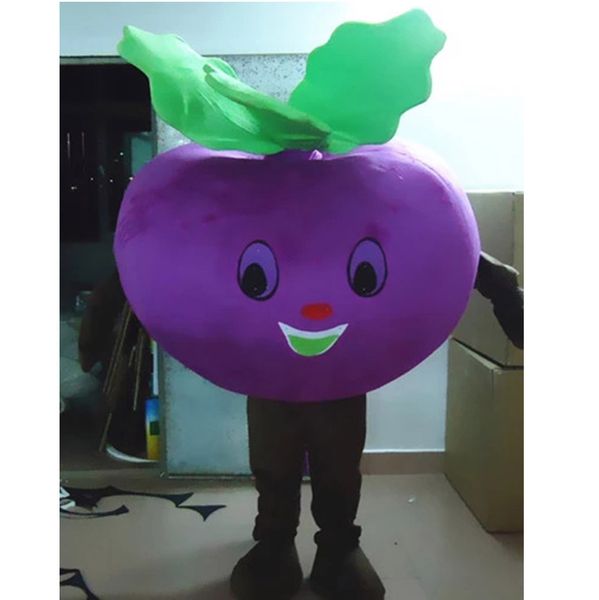 Costume de mascotte de radis violet d'Halloween de haute qualité Cartoon légume en peluche Anime thème personnage Taille adulte Carnaval de Noël Fête d'anniversaire Tenue de plein air