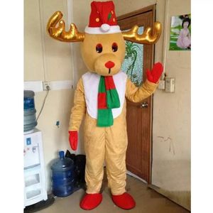 Costume de mascotte de renne au chapeau rouge d'Halloween, thème de dessin animé, personnage de carnaval, festival, déguisement de Noël, taille adulte, fête d'anniversaire, tenue d'extérieur