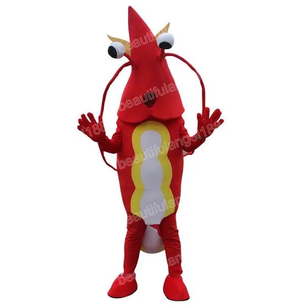 Costumes de mascotte de homard rouge d'Halloween de haute qualité Caractère de thème de dessin animé Carnaval Taille adulte Tenue de fête de Noël Costume pour hommes femmes