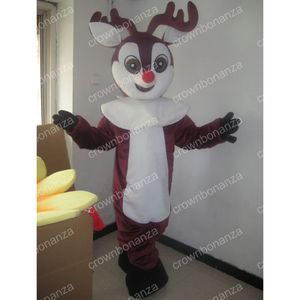 Costume de mascotte de cerf de nez rouge d'Halloween