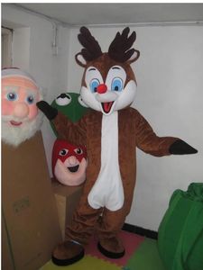 Costume de mascotte de cerf au nez rouge d'Halloween, personnage de thème animé de dessin animé de qualité supérieure, taille adulte, carnaval de Noël, fête d'anniversaire, tenue fantaisie