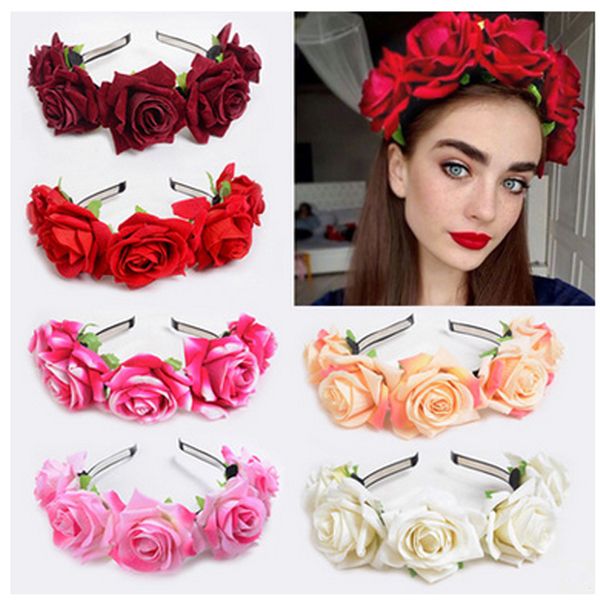 Halloween Red Rose Hair Band hairhoop Cosplay Costume Party Flanelle Fleurs Couronne Bandeau Festival Hair Garland Wedding Headpieces 6pcs