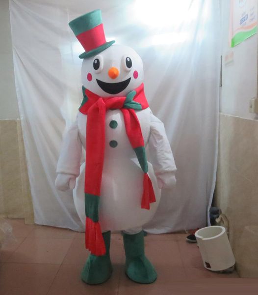 Costume de mascotte de bonhomme de neige d'écharpe rouge d'Halloween personnage de thème de dessin animé de haute qualité Costumes fantaisie de fête de carnaval de Noël tenue pour adulte