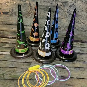 Halloween Ring Toss Game, 1 opblaasbare heksenhoed met 10 plastic ringen en pomp. Superleuke Halloween-spellen voor kinderen, volwassenen, feestartikelen, Kerstmis, Halloween-cadeau