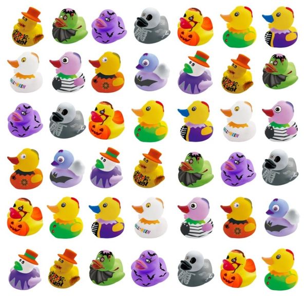 Halloween Rubber Ducks Baby Bath Toys Suministros de fiesta para niños Tabón de baño Toy flotante Sucilado Pato agua Juego de juegos Regalo para niños i0816