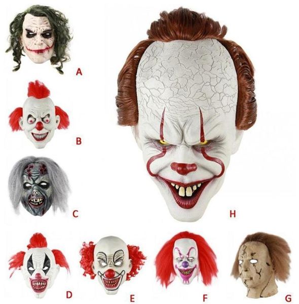 Máscara de payaso aterrador de Halloween, accesorios de máscara de miedo de fantasma de pelo largo, máscara de zombi de cobertura de fantasma de rencor, máscaras de látex realistas, decoración de fiesta283b6250474