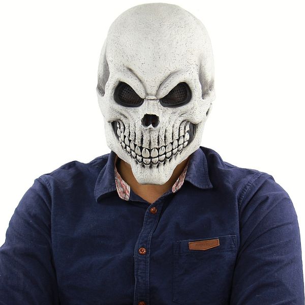 Costume effrayant d'Halloween pour hommes, femmes et enfants Deluxe Overhead White Morris Studios Men's Death Skull Bones Full Mask