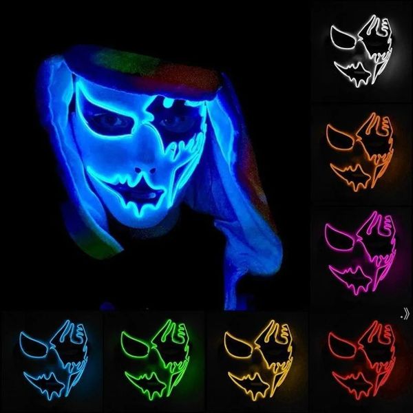 Halloween effrayant LED masque de fête néon lumière Costume masque EL fil visage lueur Maske Festival carnaval masque Halloween décoration 912