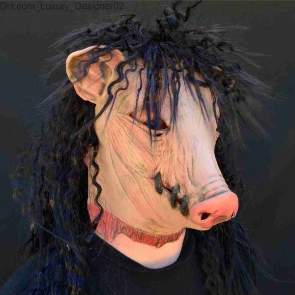 Máscara de cabeza de cerdo de sierra de miedo de Halloween Fiesta de cosplay Máscaras de animales horribles Disfraz de terror para adultos Accesorios de disfraces Q230824