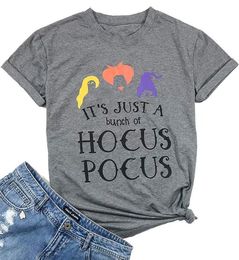 Série Halloween grand lin profond gris à manches courtes impression t-shirt Hocus Pocus à manches courtes pur coton femmes039s T shirt7780757