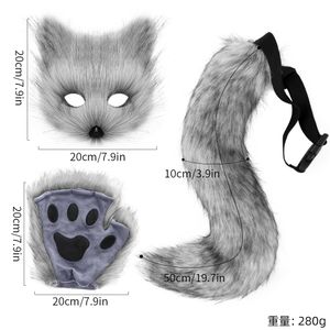 Halloween Set Simulation Fox Mask Gloves Pluche Fox Tail Hand als het staartkostuum rekwissels accessoires