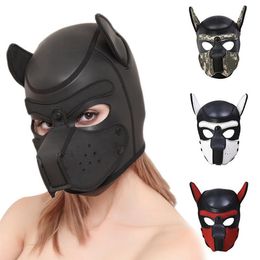 Masque de chiot Cosplay Sexy d'halloween, masque de tête entièrement souple pour chien, accessoire de jeu de chiot en caoutchouc rembourré pour Masquerade291O