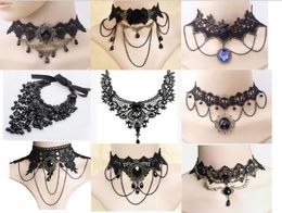 Halloween Sexy Gothic Chokers Crystal Crystal Black Lace Nou Collares Choker Collier Vintage Victorien Chocker Bijoux Steampunk G3082085