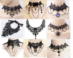 Halloween Sexy Gothic Chokers Crystal Crystal Black Lace Neck Collares Choker Collier Vintage Victorien Chocker Bijoux Steampunk G4901394
