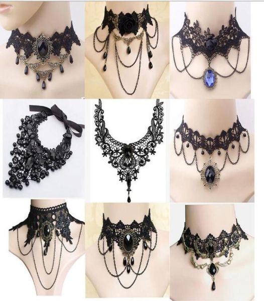 Halloween Sexy Gothique Sautoirs Cristal Noir Dentelle Cou Collares Collier Ras Du Cou Vintage Victorien Femmes Chocker Steampunk Bijoux G3263098