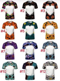 Camisa de Halloween Suministros para fiestas Camiseta blanqueada por sublimación Transferencia de calor Camisa blanqueadora en blanco Camisetas totalmente de poliéster Tallas de EE. UU. para hombres y mujeres 18 colores