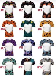 Chemise d'Halloween Fournitures de fête T-shirt blanchi par sublimation Transfert de chaleur Chemise de blanchiment vierge T-shirts entièrement en polyester Tailles américaines pour hommes femmes 18 couleurs