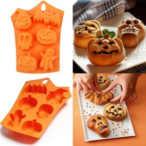 Molde de pastel de silicona para Halloween, moldes para hacer dulces, molde de pastel de calabaza de silicona creativo práctico vivo, herramientas para hornear, regalo para niños JN07