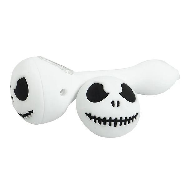 Halloween Silicona Skull Jack Fumar Pipa de mano Forma de dibujos animados con recipiente de vidrio Mini Tabaco Quemador de aceite Pipas Accesorios para humo Dab Rig