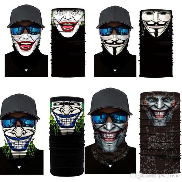 Masque facial squelette d'halloween, écharpe, bandeau Joker, cagoules, masques de mascarade pour Ski, moto, cyclisme, pêche