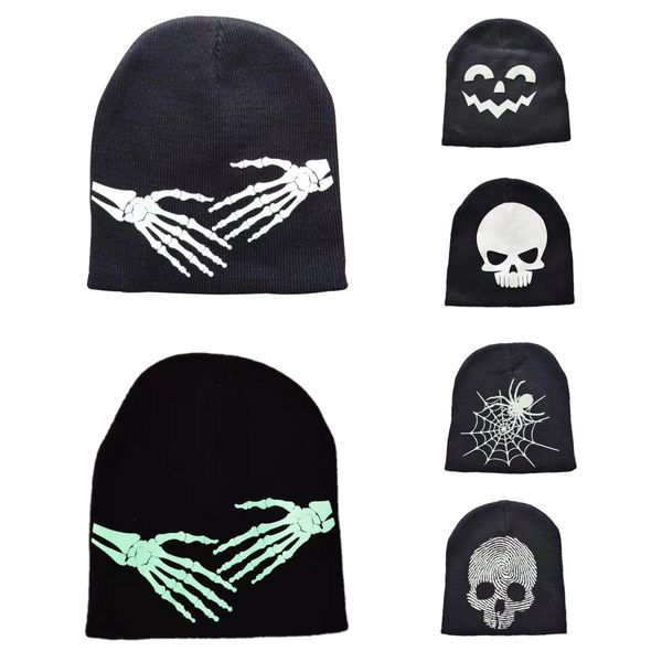 Halloween squelette crâne tricoté bonnets chapeaux brillent dans le noir hommes femmes accessoires de fête hiver chauffe-tête cheveux Bonnet Cool Cap