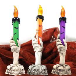 Candelabro de calavera de Halloween luz esqueleto fantasma mano lámpara de vela LED sin llama fiesta de Halloween decoración de Bar accesorios de terror