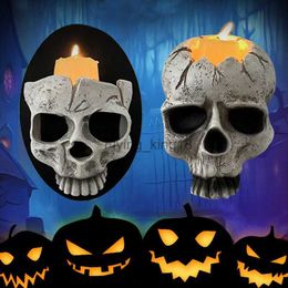 Halloween tête de crâne bougeoir effrayant tête de squelette mural bougie applique maison bar restaurant chandelier décoratif HKD230825