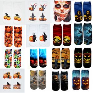 Chaussettes d'Halloween Impression 3D Chaussette Courte Casual Drôle Halloween Citrouille Chat Cheville 35 Styles