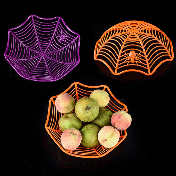 Bols de panier en plastique de toile d'araignée d'Halloween Trick or Treat Bols de support de bonbons à la main Bol de fruits de collation pour la décoration de fête d'Halloween Panier à biscuits