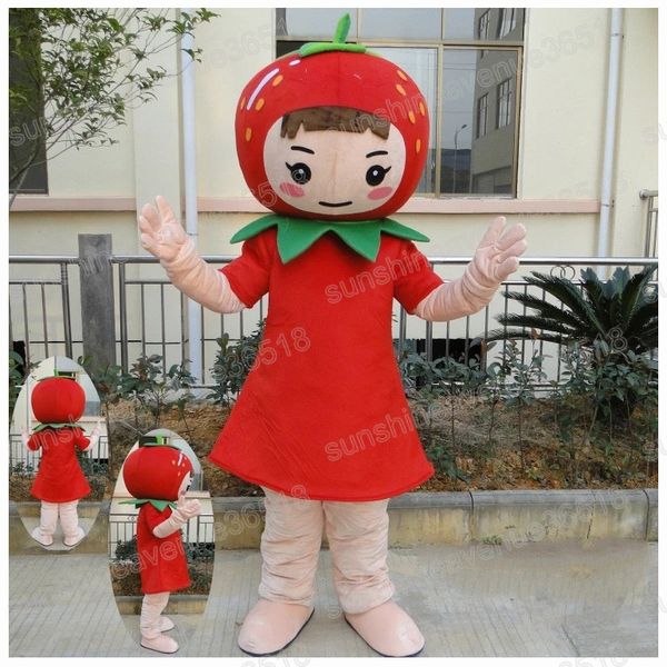 Halloween Strawberry Girl Mascot Costume Tenue de personnage de dessin animé de haute qualité Suit Unisexe Adultes Taille de Noël Party extérieur tenue