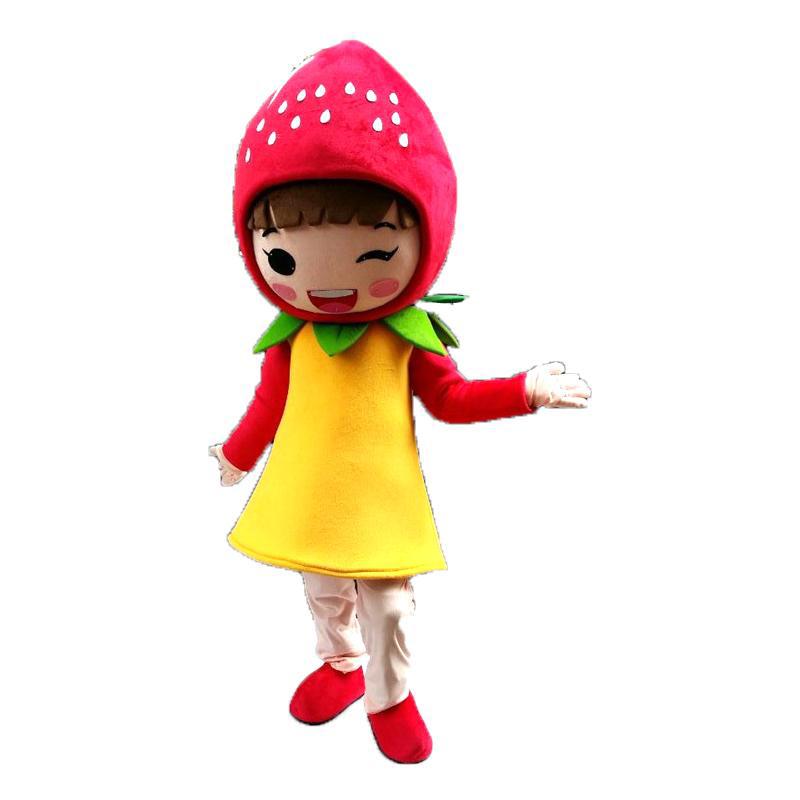 Costume della mascotte della ragazza della fragola di Halloween Costume della mascotte della ragazza della fragola di alta qualità Personaggio a tema anime della peluche della frutta del fumetto Dimensione adulta Vestito operato della festa di compleanno di carnevale di Natale