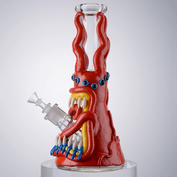 Bongs en verre de style Halloween Narguilés Beaker Bong Tuyaux d'eau uniques Tube droit Huile Dab Rigs Joint de 18 mm avec tige descendante diffuse en gros