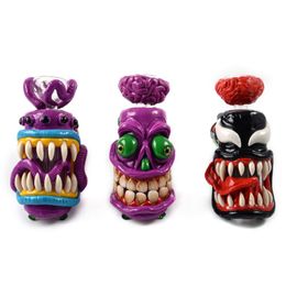 Pipes à main en verre Pyrex de style Halloween Brûleur à mazout enivrant Mini accessoires pour fumeurs Forme de crâne coloré Huile Dab Rigs Petits bangs Outils de tabac drôles