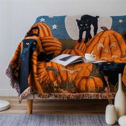 Halloween -stijl Tassel Throwd Deken voor bedden Sofa handdoek Single Full Cover Sofa Deken Winterpicknickmat Noords Tapestry XT05 211122