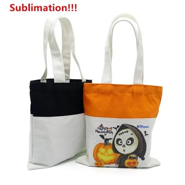 Bolsa de lino para sublimación de Halloween Bolsas de asas en blanco para sublimación Bolsas de comestibles reutilizables para manualidades y decoración de bricolaje Naranja Negro Estilo ordinario 829