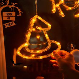 Lampe LED à ventouse pour fenêtre d'halloween, lampe citrouille, araignée, chauve-souris, fantôme, capuchon d'oeil, toile d'araignée, lampe de décoration d'ambiance LED