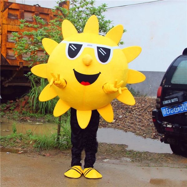 Soleil d'Halloween avec lunettes Mascotte Costume Top Qualité Dessin animé Tournesflower Anime Thème de thème Carnaval Adultes Taille Taille Noël anniversaire fête d'anniversaire costume