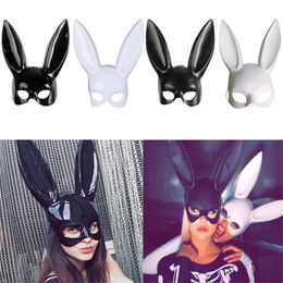 Suministros de Halloween Mascarada Máscara de vestir Máscaras largas de orejas de conejo Máscara linda de conejito Negro Blanco Parte superior de la cara Máscaras de fiesta de bola