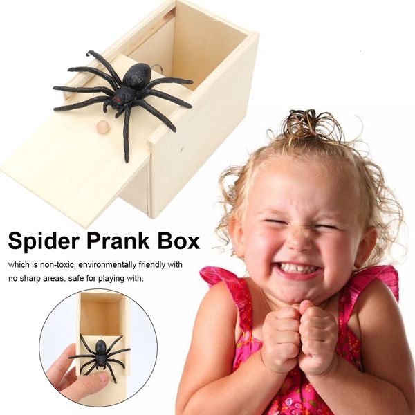 Fournitures d'Halloween Boîte de farce d'araignée en bois Fun Surprise Happy Box Gags Blague pratique Jouets effrayants Nouveauté Cadeaux d'Halloween pour amis 230923